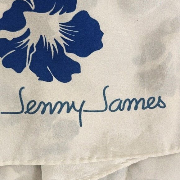 Jenny James Silk Scarf Blue Florals 65"x 41" - Picture 6 of 7